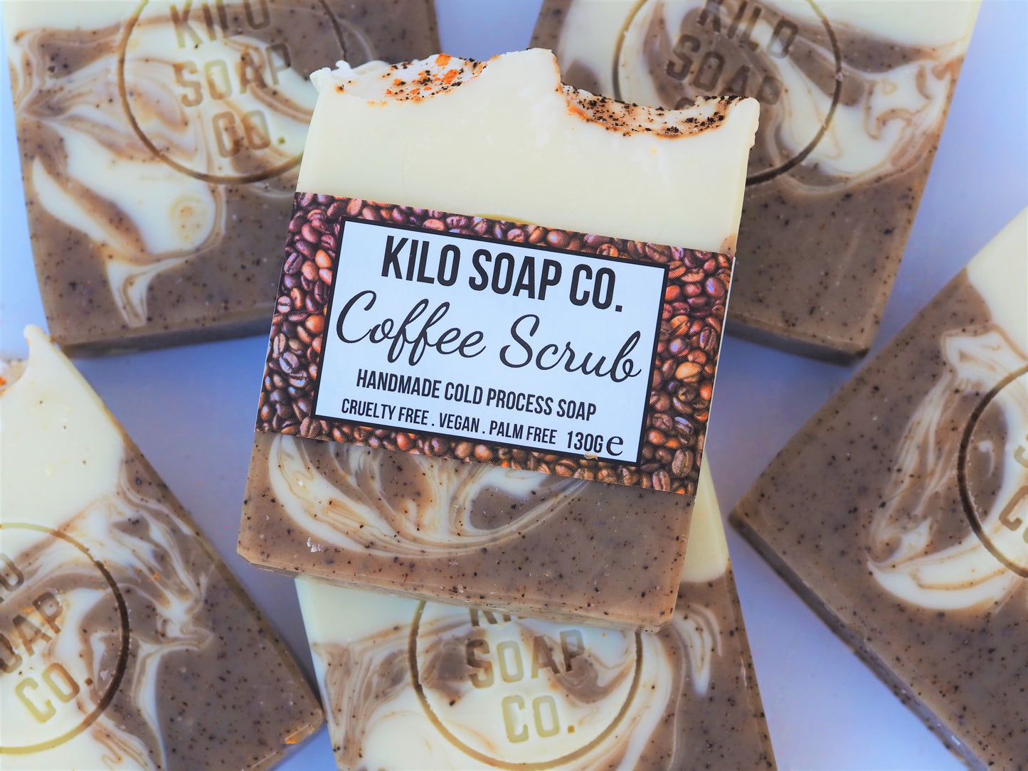 Exfoliating soap bar made with real coffee grounds and a rich espresso scent. Moisturising and luxury skincare. Made in Spain. Olive oil included.