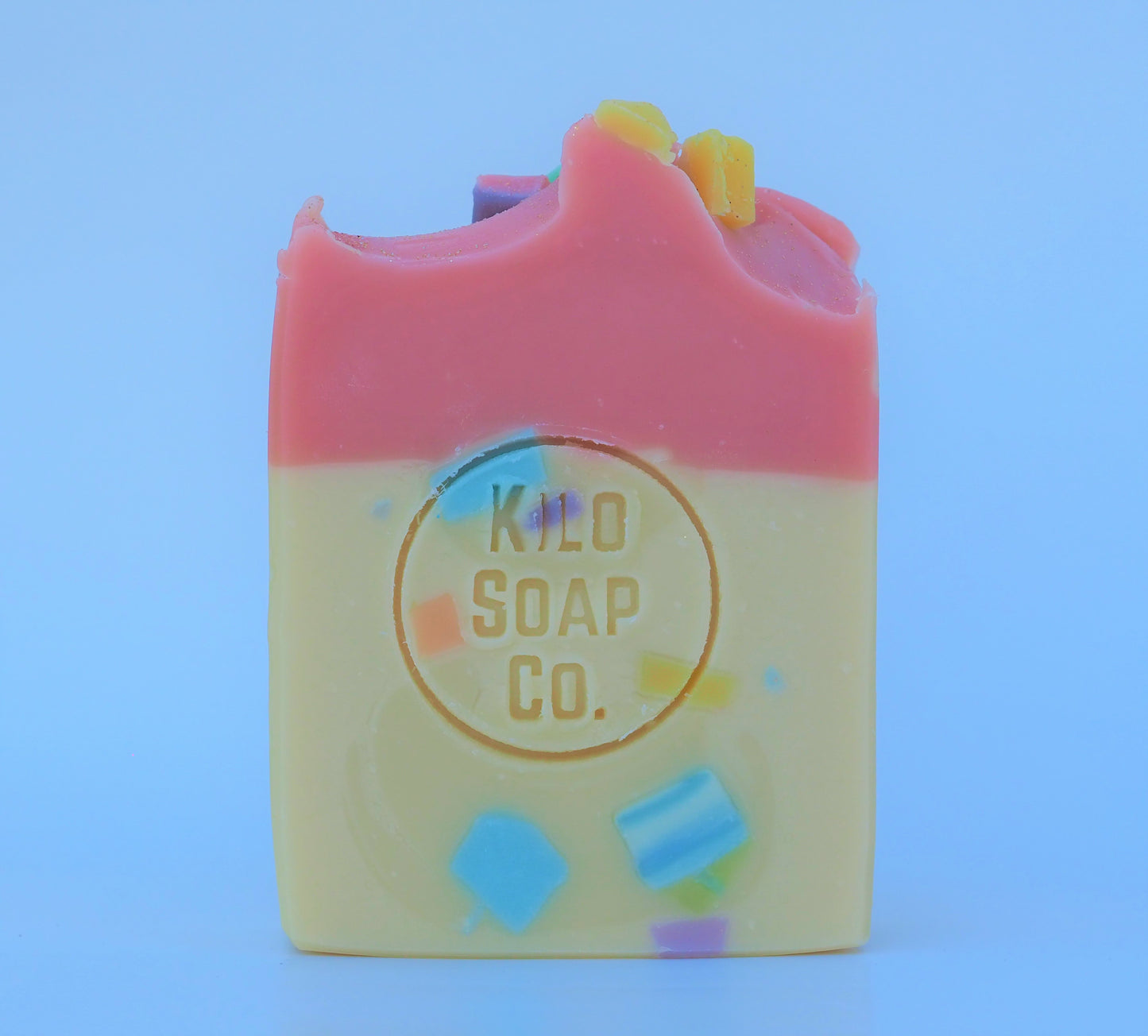 Birthday handmade artisan luxury soap bar. Colourful handmade soap bar with vibrant confetti design, scented with sweet vanilla and citrus. Birthday gift, made in Spain.